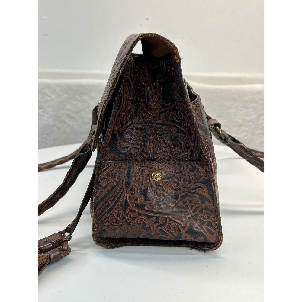 Patricia Nash Tooled Leather Shoulder Bag Brown Paisley Embossed Tassel - Picture 4 of 16
